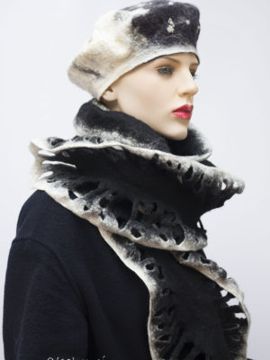 ruffle black felted wool scarf